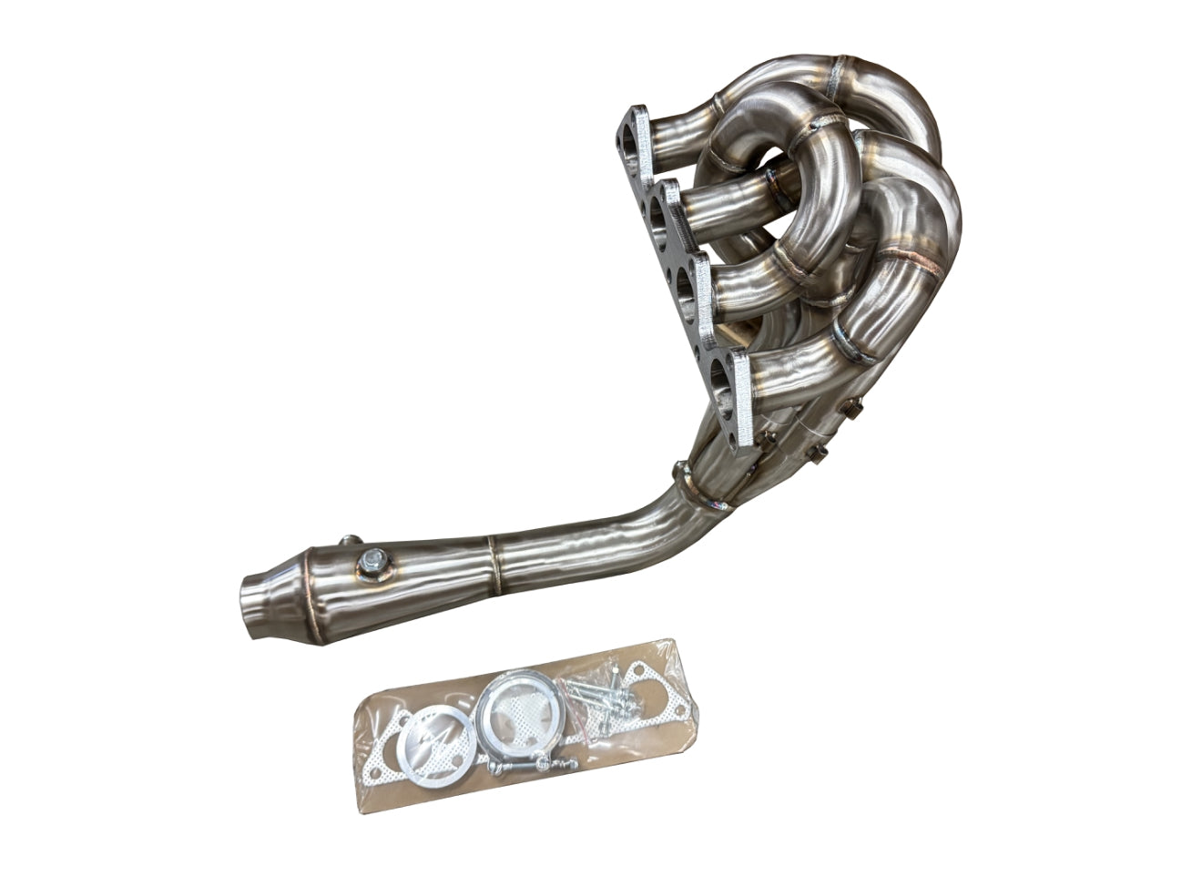 JackSpania Racing B Series 4-1 Ramhorn Megaphone header with V-band, 3-inch exhaust for B16, B18, B20 engines.