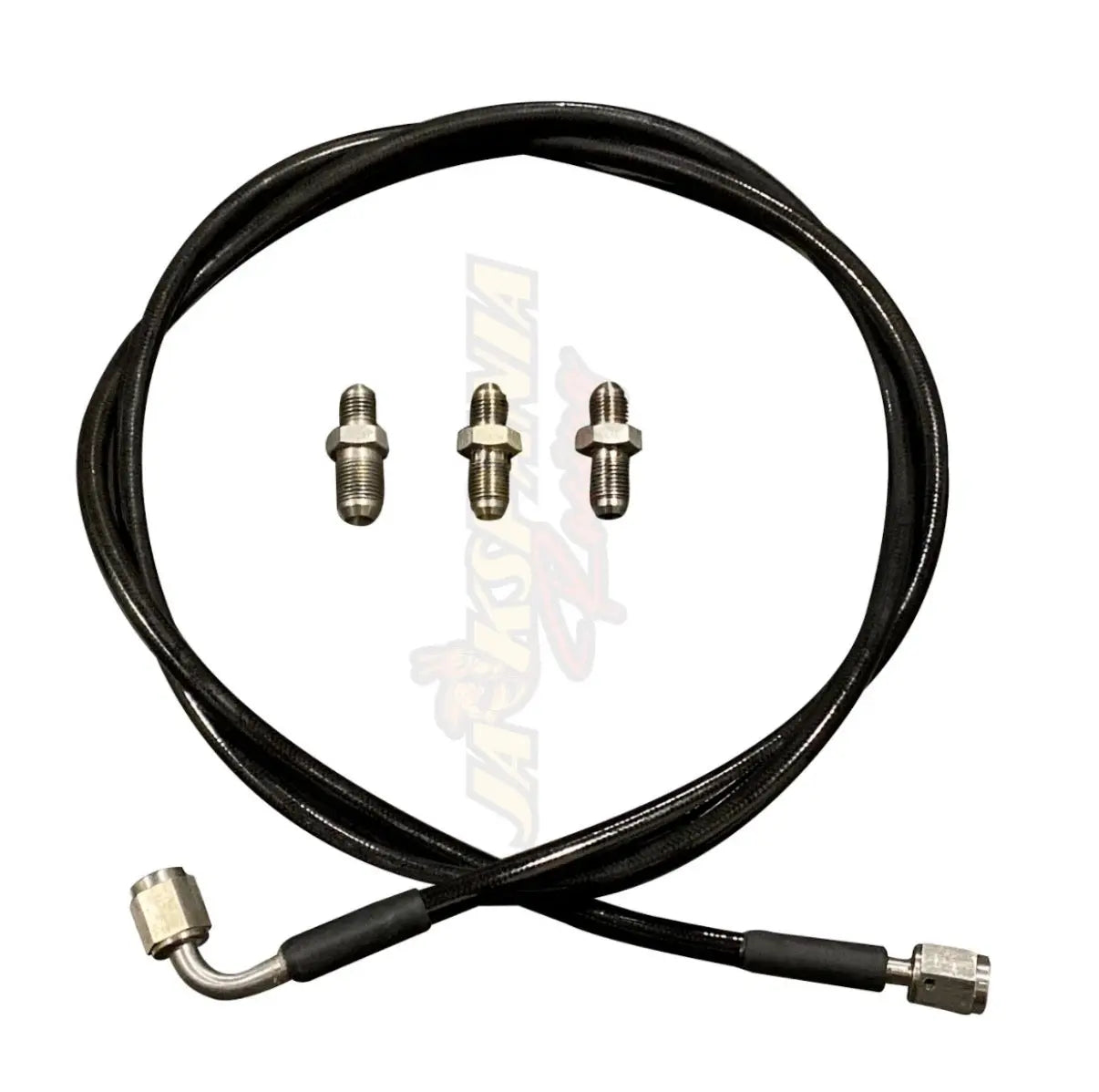 Stainless steel braided clutch line kit for 2001-2005 Honda Civic EM2, transmission parts by Jack Spania Racing, shown in full view.
