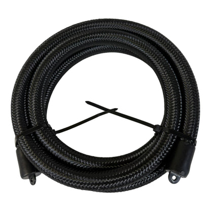 Black braided nylon 8AN 5/8 fuel hose from JackSpania Racing, 6-foot length, designed for engine fuel line applications.