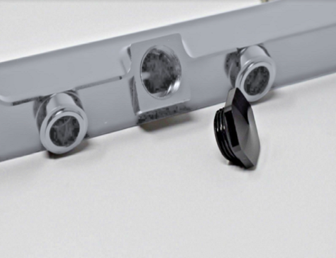High flow K Series fuel rail by Jack Spania Racing for Honda Acura K20 K24 engines, shown in black with mounting hardware.