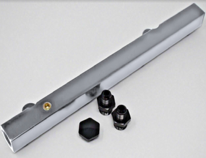 High flow K Series fuel rail for Honda Acura K20 K24 engines, made by Jack Spania Racing, shown on engine part with mounting details.