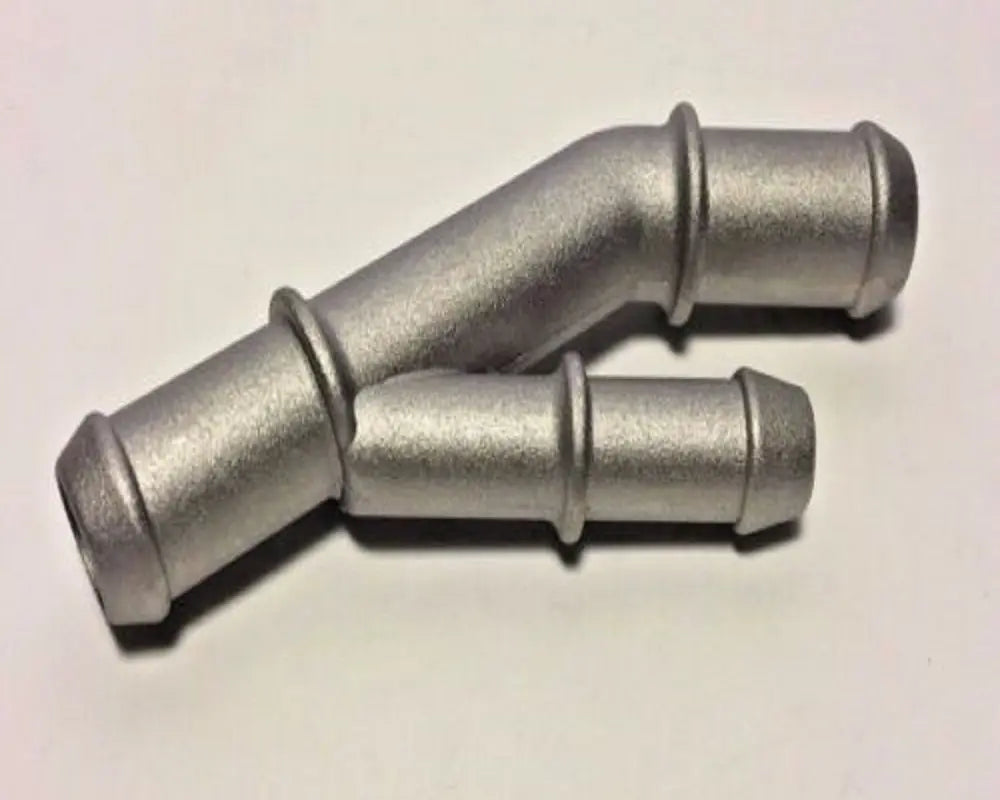 Cast aluminum coolant Y-flange for VW MK4 Golf, Jetta, GTI, GLI, TT 1.8T engine from Jack Spania Racing, shows detailed part.