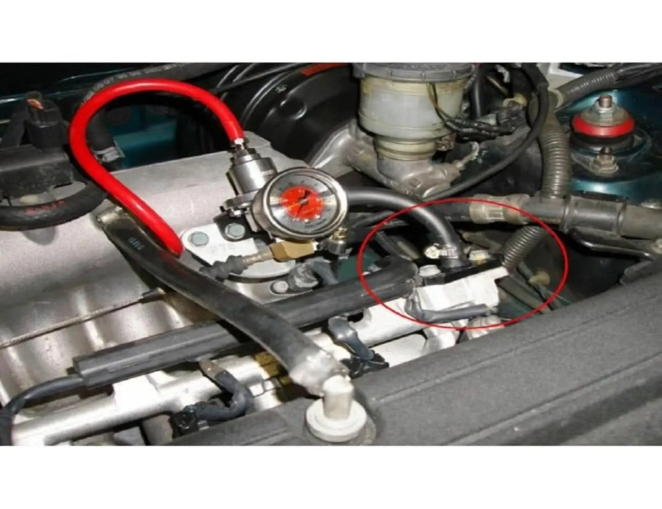 Fuel pressure regulator rail adapter riser for Honda Acura Civic Integra Crx by Jack Spania Racing, engine part with metal fittings.
