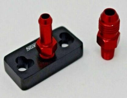 Jack Spania Racing fuel pressure regulator rail adapter riser for Honda Acura Civic Integra Crx engine parts, shown installed on engine.