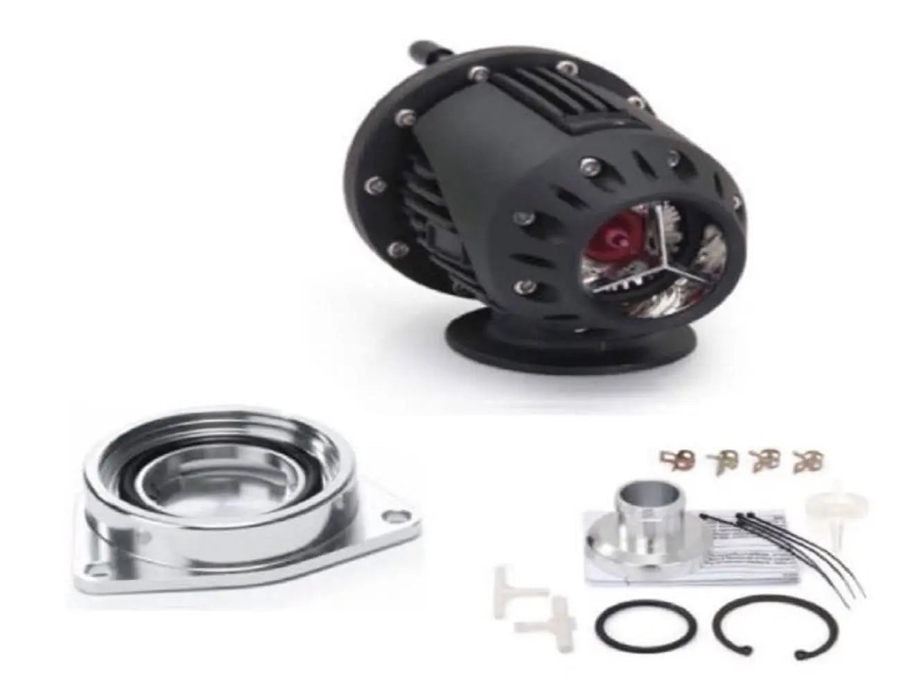 Jack Spania Racing SSQV blow-off valve for Hyundai Sonata 2011-2018, direct-fit engine part with adapter, black and metal finish.