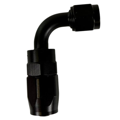 Jack Spania Racing AN8 8AN swivel hose end fittings in 0°, 45°, and 90° angles for engine performance and fuel system connections.
