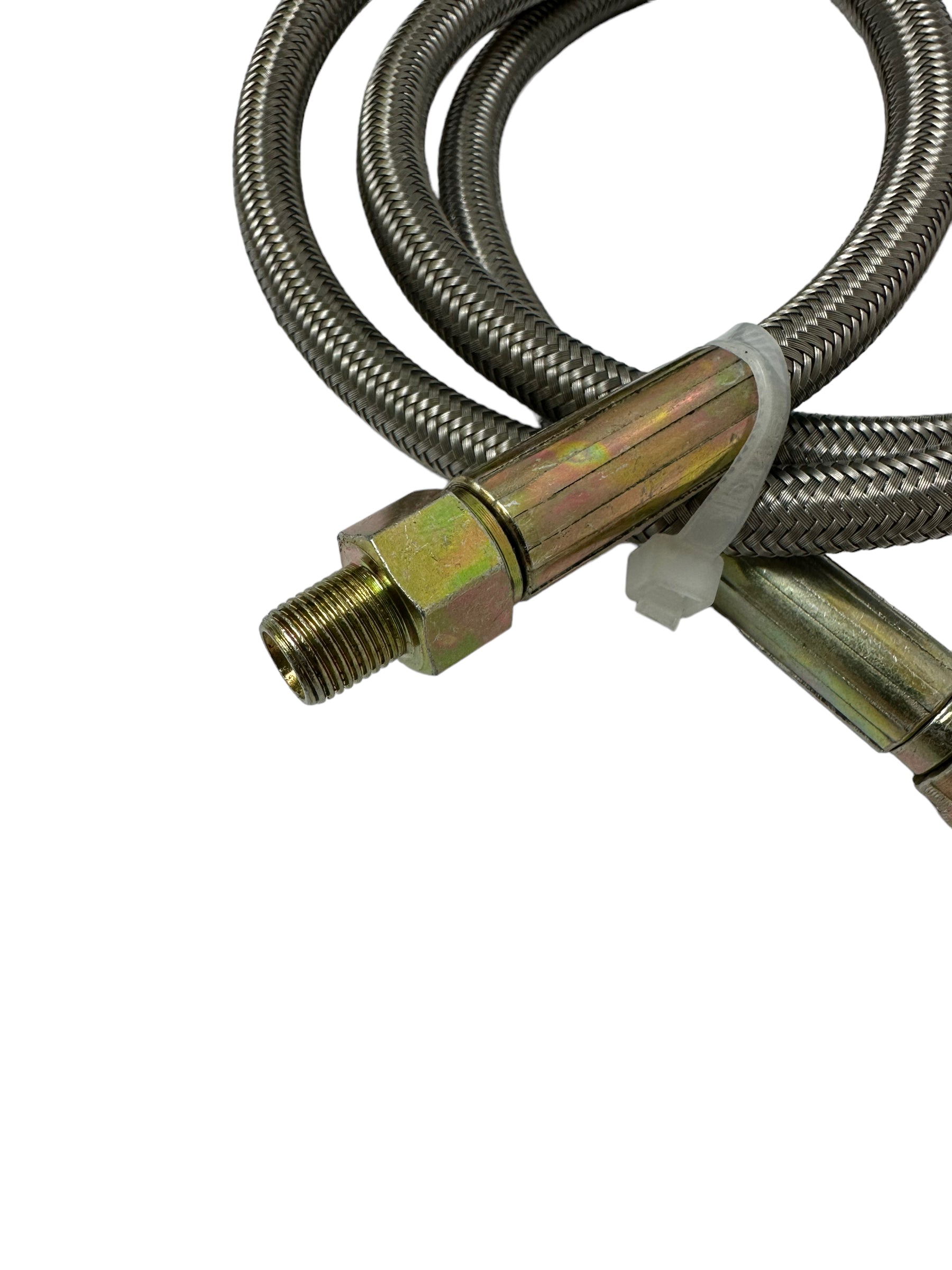 Stainless steel braided turbo oil feed line hose 4 AN straight for engine parts by JackSpania Racing, showing the durable braided design.