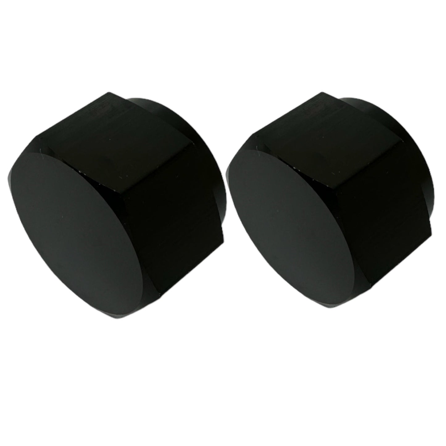 Black aluminum 10AN flare caps for coolant, air, fuel, and oil lines from JackSpania Racing, with O-ring seals for engine use.