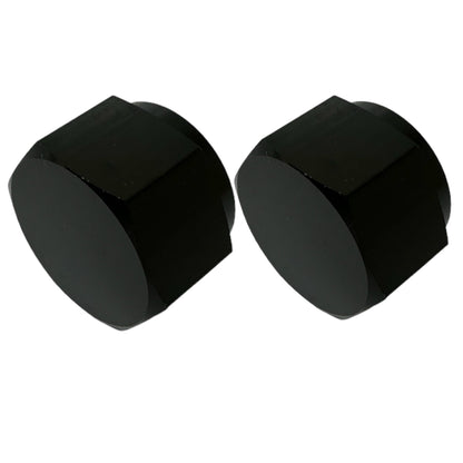 Black aluminum 10AN flare caps for coolant, air, fuel, and oil lines from JackSpania Racing, with O-ring seals for engine use.