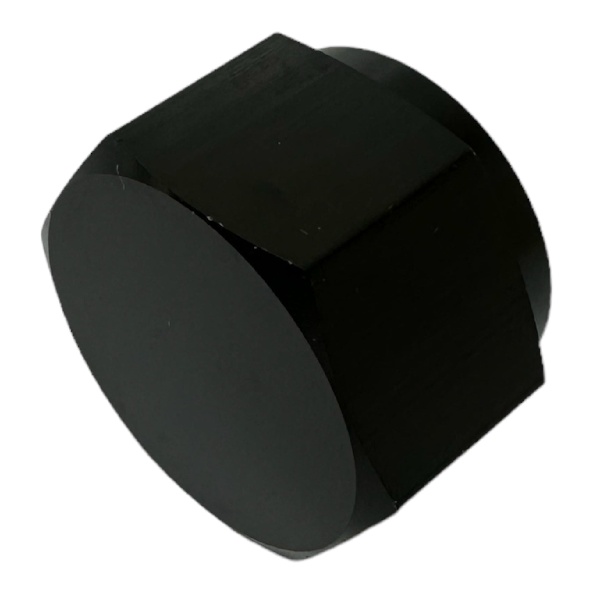 Black aluminum 10AN flare cap block for coolant, air, fuel, and oil lines by JackSpania Racing, used in engine applications.