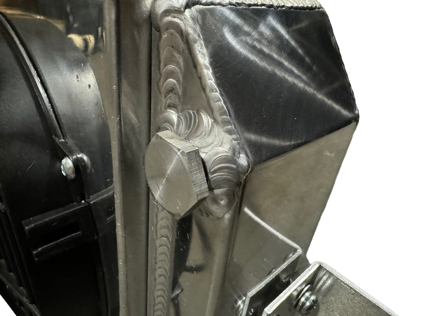 Full size XL tucked radiator for Honda Acura B and K Series engines, designed by Jack Spania Racing with 16AN shroud.