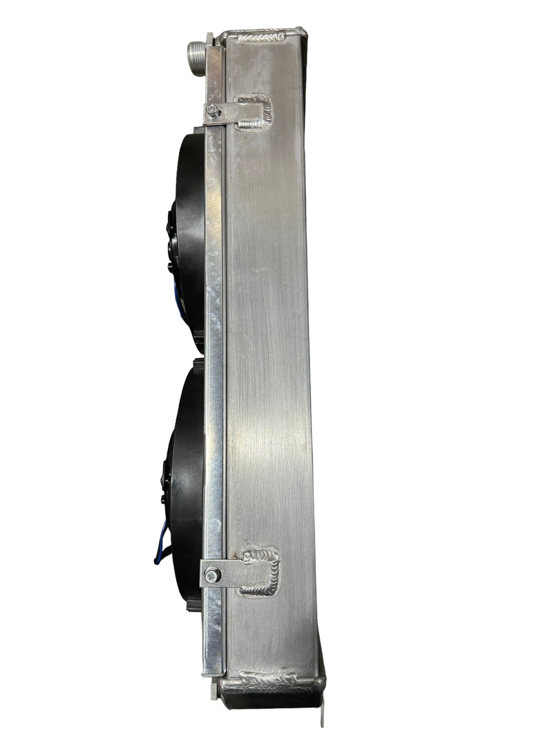 Full size tucked radiator for Honda Acura B and K series engines, with 16AN shroud from Jack Spania Racing, engine cooling part.