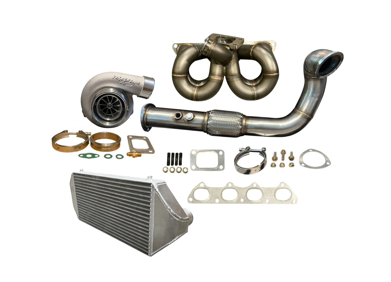 Jack Spania Racing B Series AC PS T3 Turbo Manifold for GSR B16 B18 B20 with intercooler, compatible with Honda Civic and Integra.