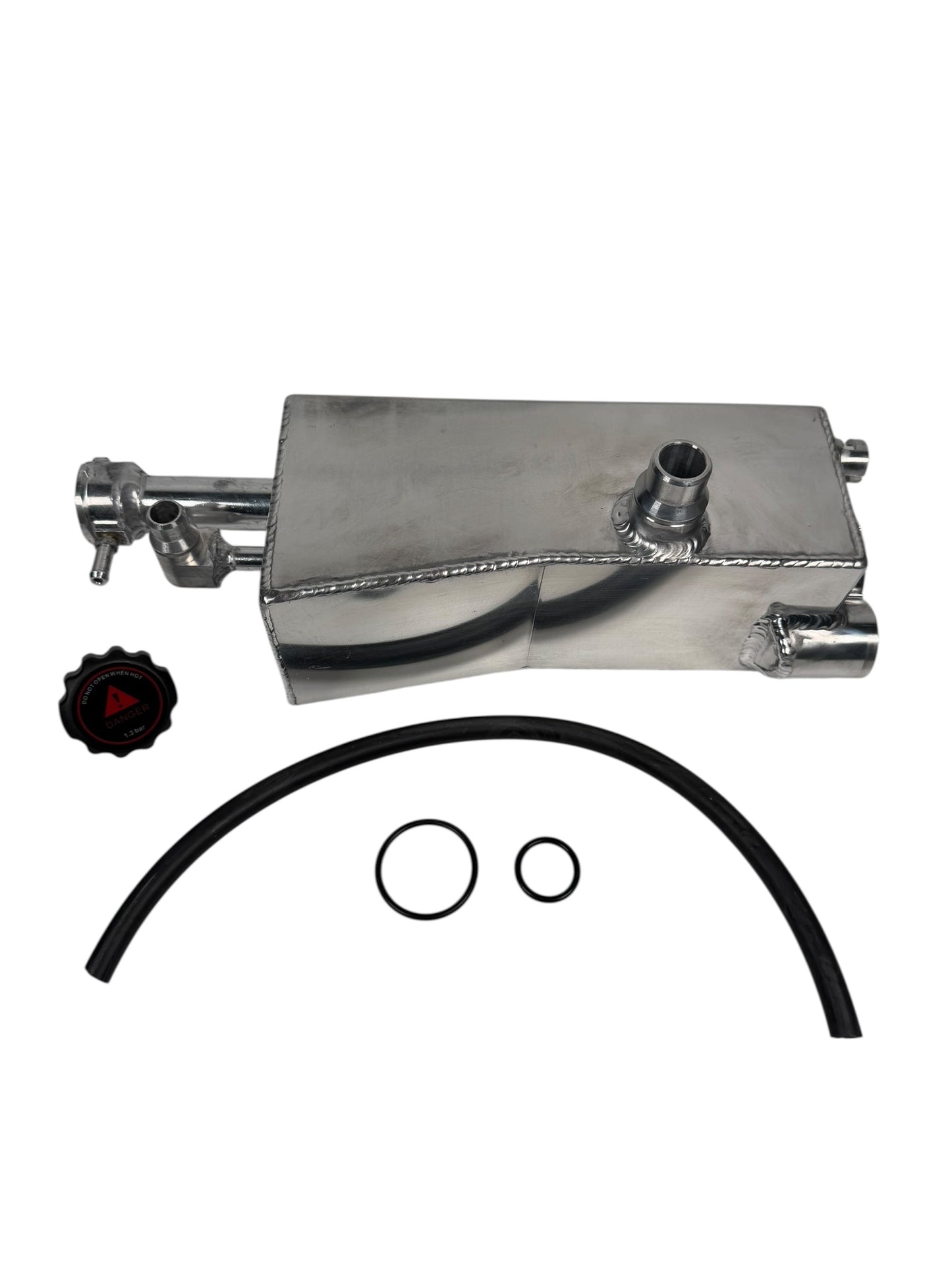 Aluminum coolant reservoir tank for BMW E46 E53 E83 323i 325i 328i 330i M52 M54 engine, by JackSpania Racing.