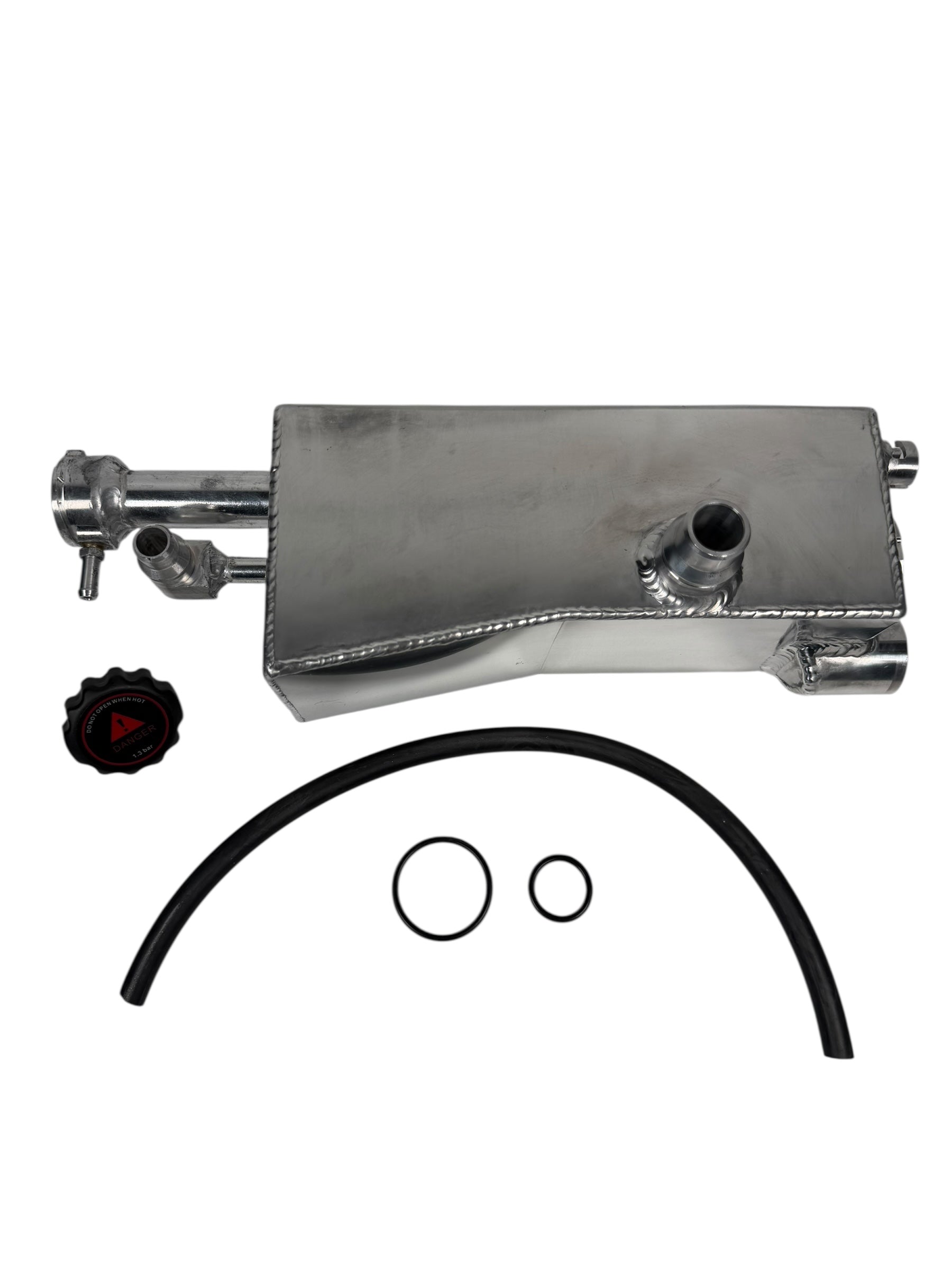 Aluminum coolant reservoir tank for BMW E46 E53 E83 323i 325i 328i 330i M52 M54 engine, by JackSpania Racing.