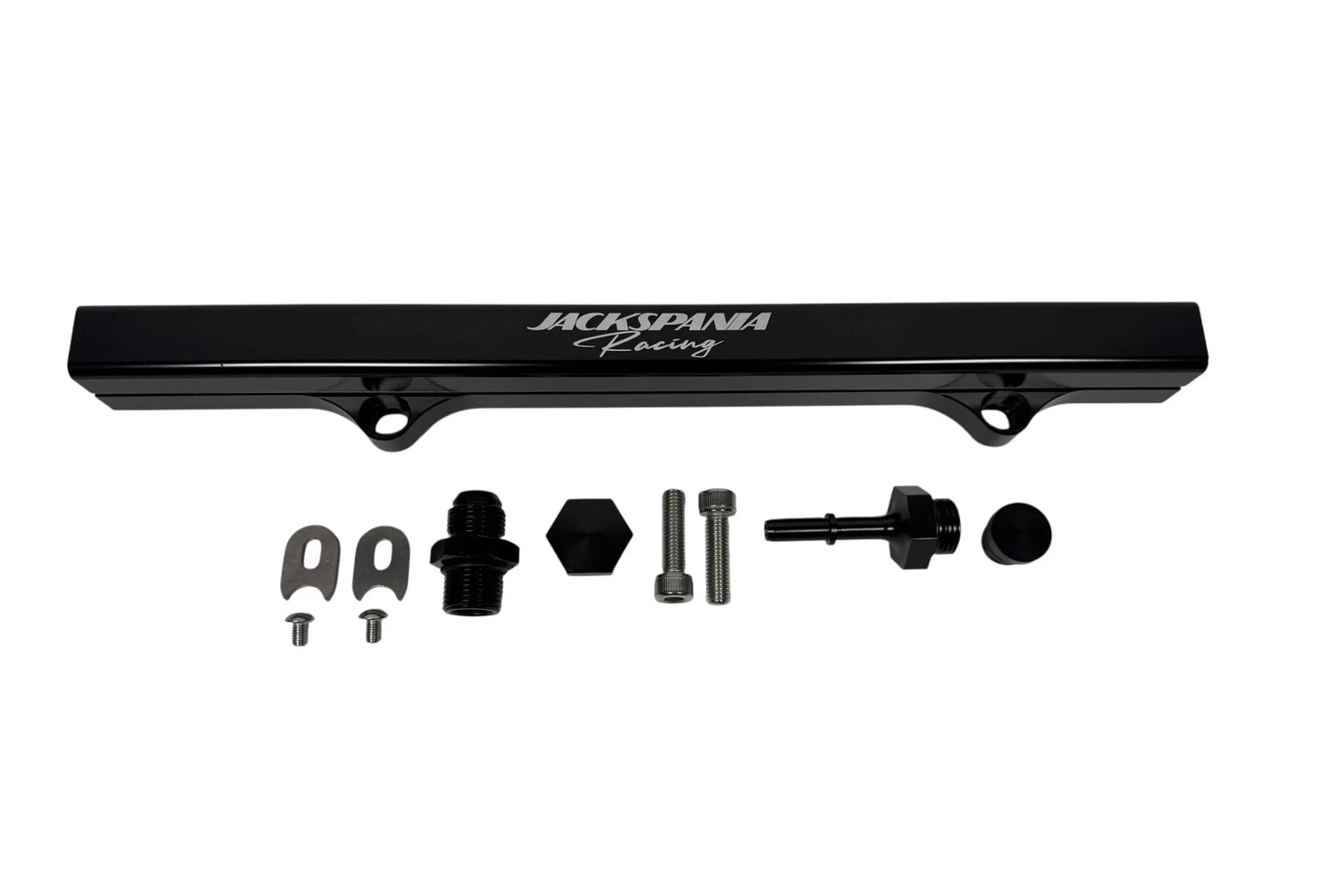 CNC billet 6AN 8AN fuel rail for Honda Acura K Swap engines, designed for high-performance fuel delivery by Jack Spania Racing