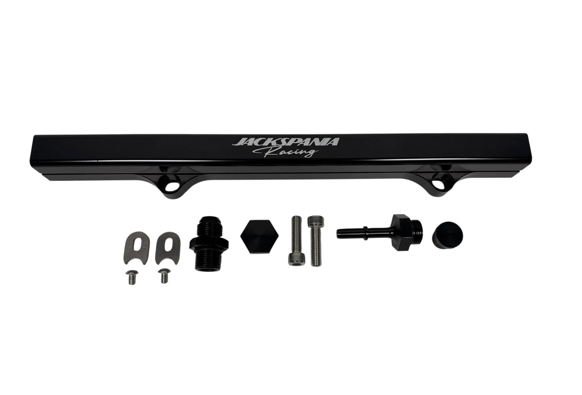 CNC billet 6AN 8AN fuel rail for Honda Acura K Swap engines, designed for high-performance fuel delivery by Jack Spania Racing