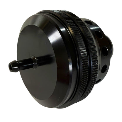 JackSpania Racing dual piston blow off valve for MK4 A4 S4 1.8T 2.7T engine, showing the black BOV with mounting hardware