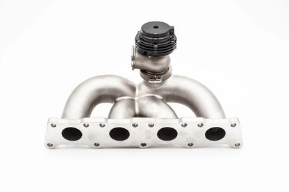 JackSpania Racing VW MK4 1.8T 20V exhaust turbo manifold with bottom mount PTE Garrett Precision V-band for performance upgrade.