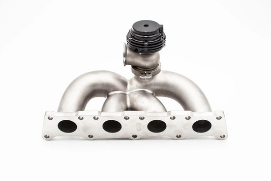 JackSpania Racing VW MK4 1.8T 20V exhaust turbo manifold with bottom mount PTE Garrett Precision V-band for performance upgrade.