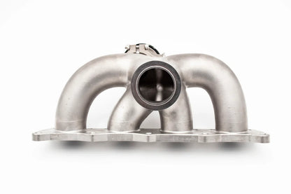 JackSpania Racing VW MK4 1.8T 20V exhaust turbo manifold with bottom mount PTE Garrett Precision V-band fitting.