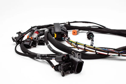 VW Beetle 2000-2010 1.8T OEM+ ME7.5 40-pin engine harness for ECU, showing the complete wiring and connectors by JackSpania Racing.