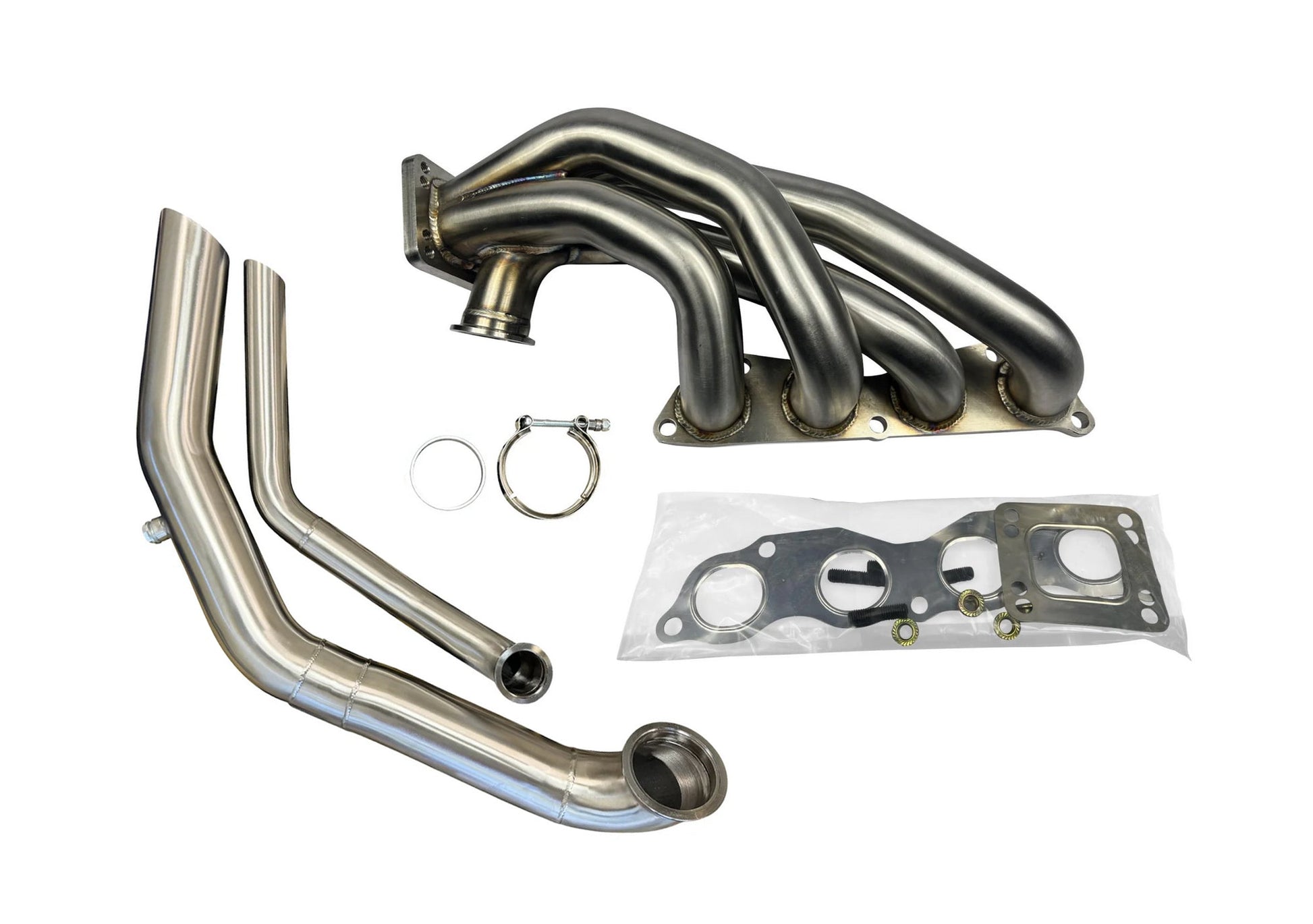 JackSpania Racing K Series Sidewinder Turbo Manifold with 44mm wastegate, up pipe, dump tube, and exhaust hood for K20 and K24 engines.