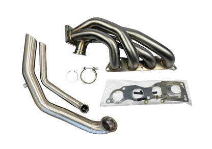 JackSpania Racing K Series Sidewinder Turbo Manifold with 44mm wastegate, up pipe, dump tube, and exhaust hood for K20 and K24 engines.