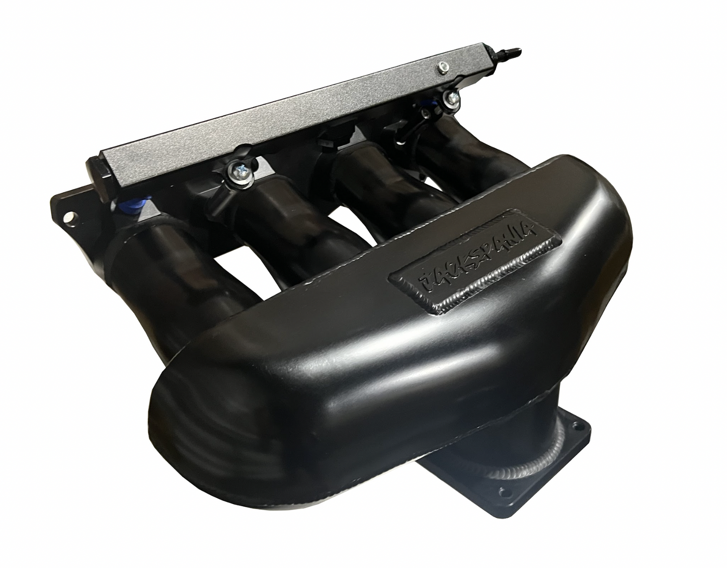 Sheet metal K series center feed intake manifold for K20 and K24 engines, manufactured by Jack Spania Racing.