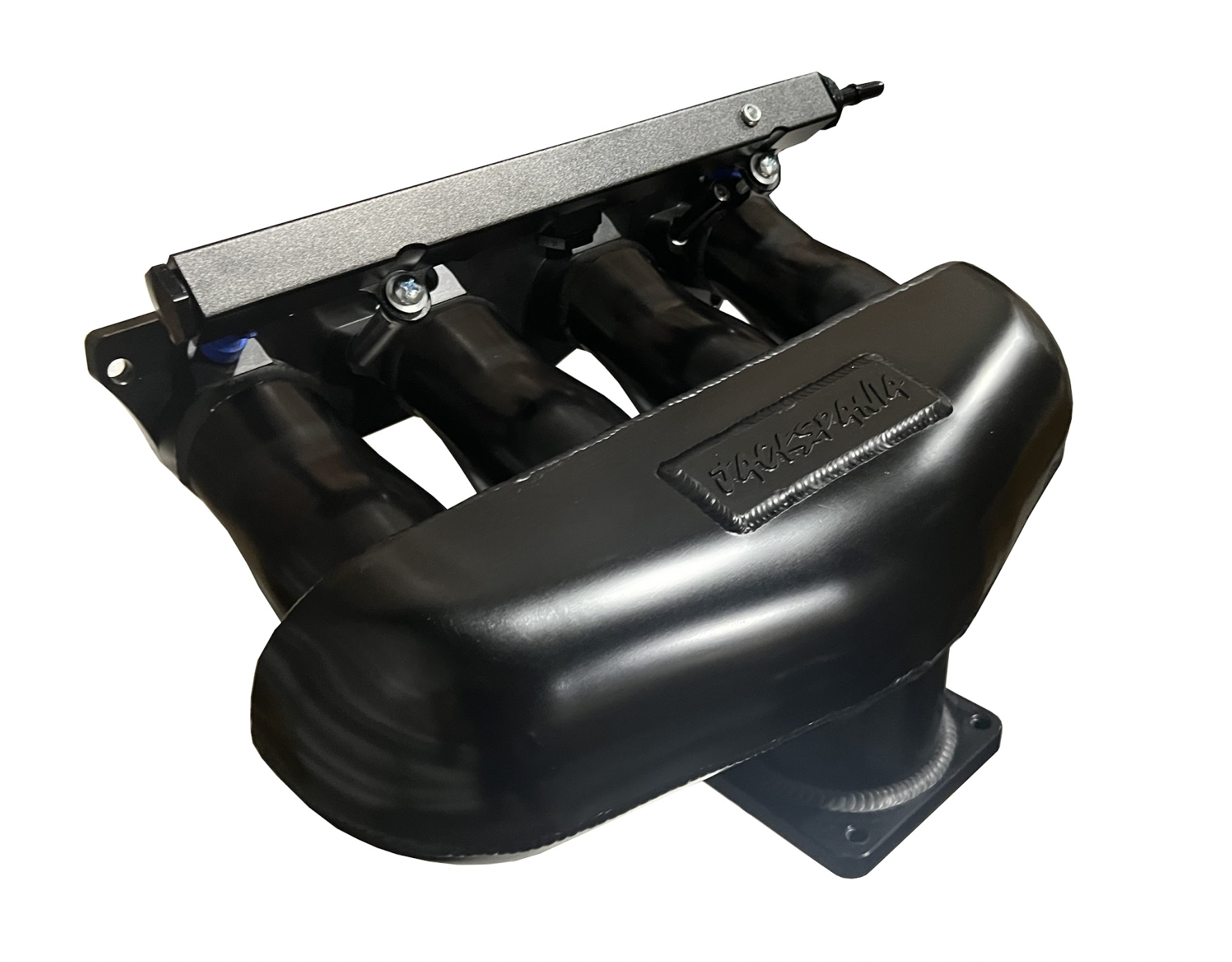 Sheet metal K series center feed intake manifold for K20 and K24 engines, manufactured by Jack Spania Racing.