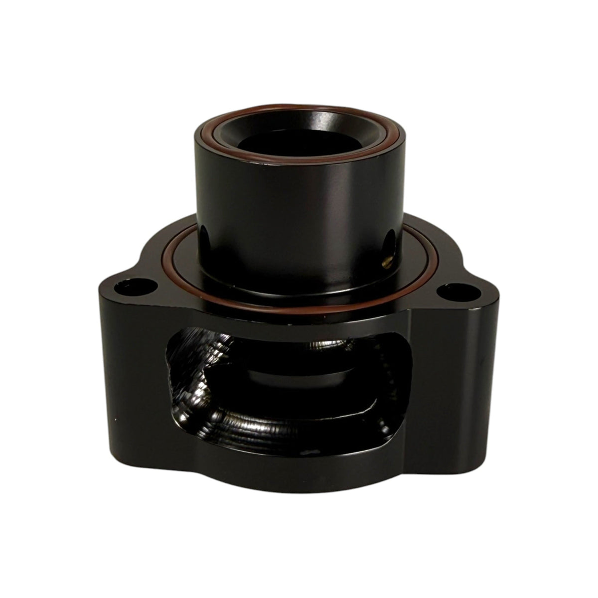 JackSpania Racing blow-off valve for Audi and Volkswagen 2.0T TFSI, shown mounted on engine with metallic finish and connection hoses.