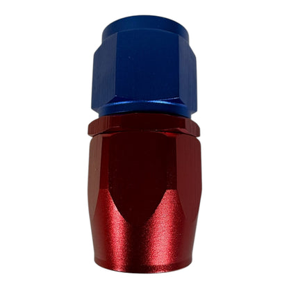 Jack Spania Racing AN10 10AN swivel hose end fittings in red and blue for engine applications, with 0° and 90° angles.
