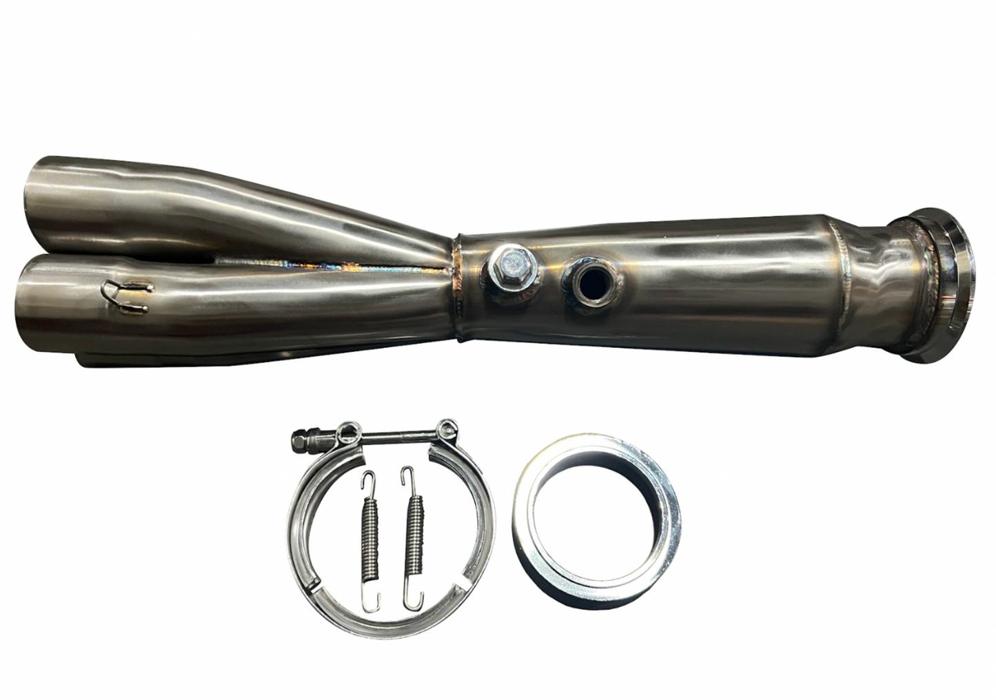 Jack Spania Racing K Series K20 K24 K Swap Megaphone 4-1 collector merger with 3-inch V-band for EG, EK, CRX, EF Si headers.
