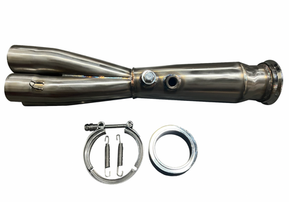 Jack Spania Racing K Series K20 K24 K Swap Megaphone 4-1 collector merger with 3-inch V-band for EG, EK, CRX, EF Si headers.
