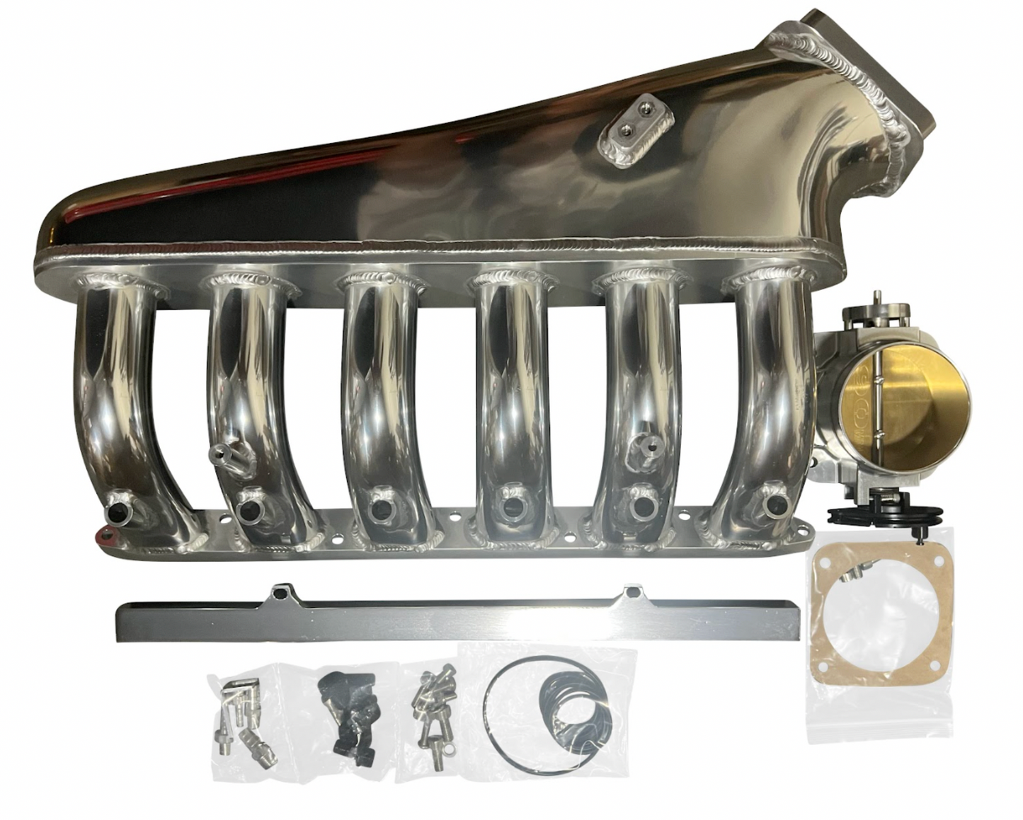 BMW E36 E46 M50 M52 M54 engine intake manifold throttle body by Jack Spania Racing, showing the metal component with mounting points.