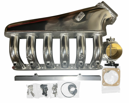 BMW E36 E46 M50 M52 M54 engine intake manifold throttle body by Jack Spania Racing, showing the metal component with mounting points.