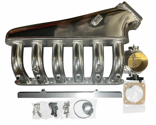 BMW E36 E46 M50 M52 M54 engine intake manifold throttle body by Jack Spania Racing, showing the metal component with mounting points.