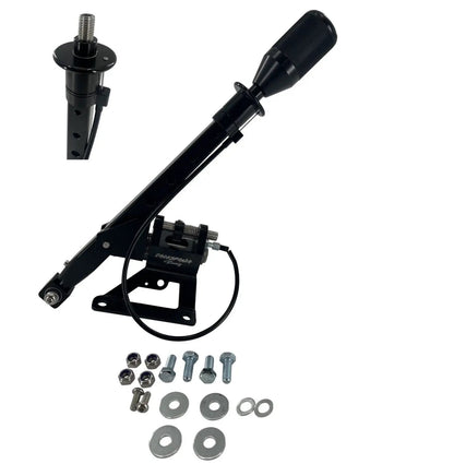 Jack Spania Racing billet short shifter box for BMW E36 and E46 models, showing the precision-machined transmission part.