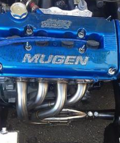 Jack Spania Racing B Series megaphone race header side fender exit for B18 B18B B18C B18C1 B18B exhaust collector, shown in the image.