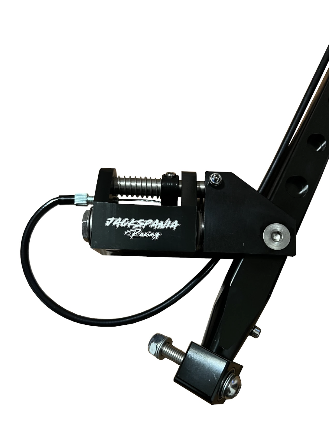 JackSpania Racing Billet Race Spec B Series D Series shifter box lockout for transmission, shown with detailed metal construction.