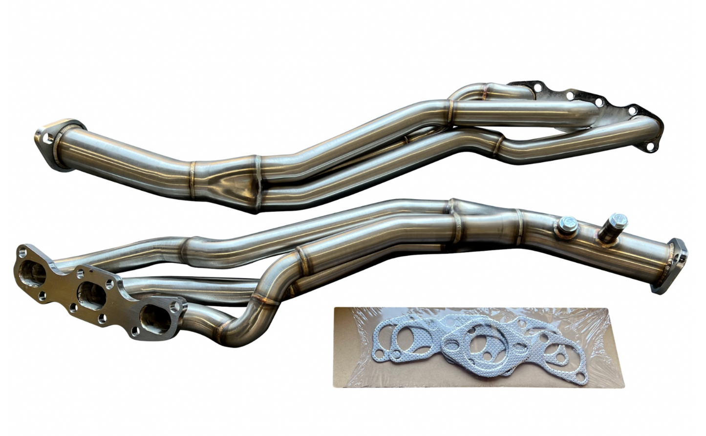 Stainless steel long tube headers for Nissan VQ35DE engines, compatible with 350Z, 370Z, G35, G37, by JackSpania Racing