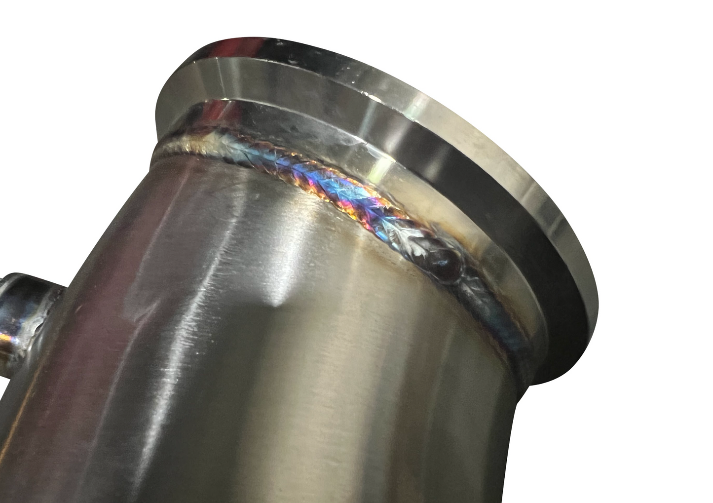 Stainless steel downpipe for Toyota Supra B58 A90 2019+ exhaust part by JackSpania Racing, 4.5 inches diameter, shown in image.