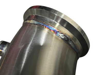 Stainless steel downpipe for Toyota Supra B58 A90 2019+ exhaust part by JackSpania Racing, 4.5 inches diameter, shown in image.