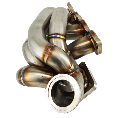 JackSpania Racing K20 K24 top mount T3 T4 wastegate turbo manifold for K Series engines, suitable for AWD and FWD turbo setups.