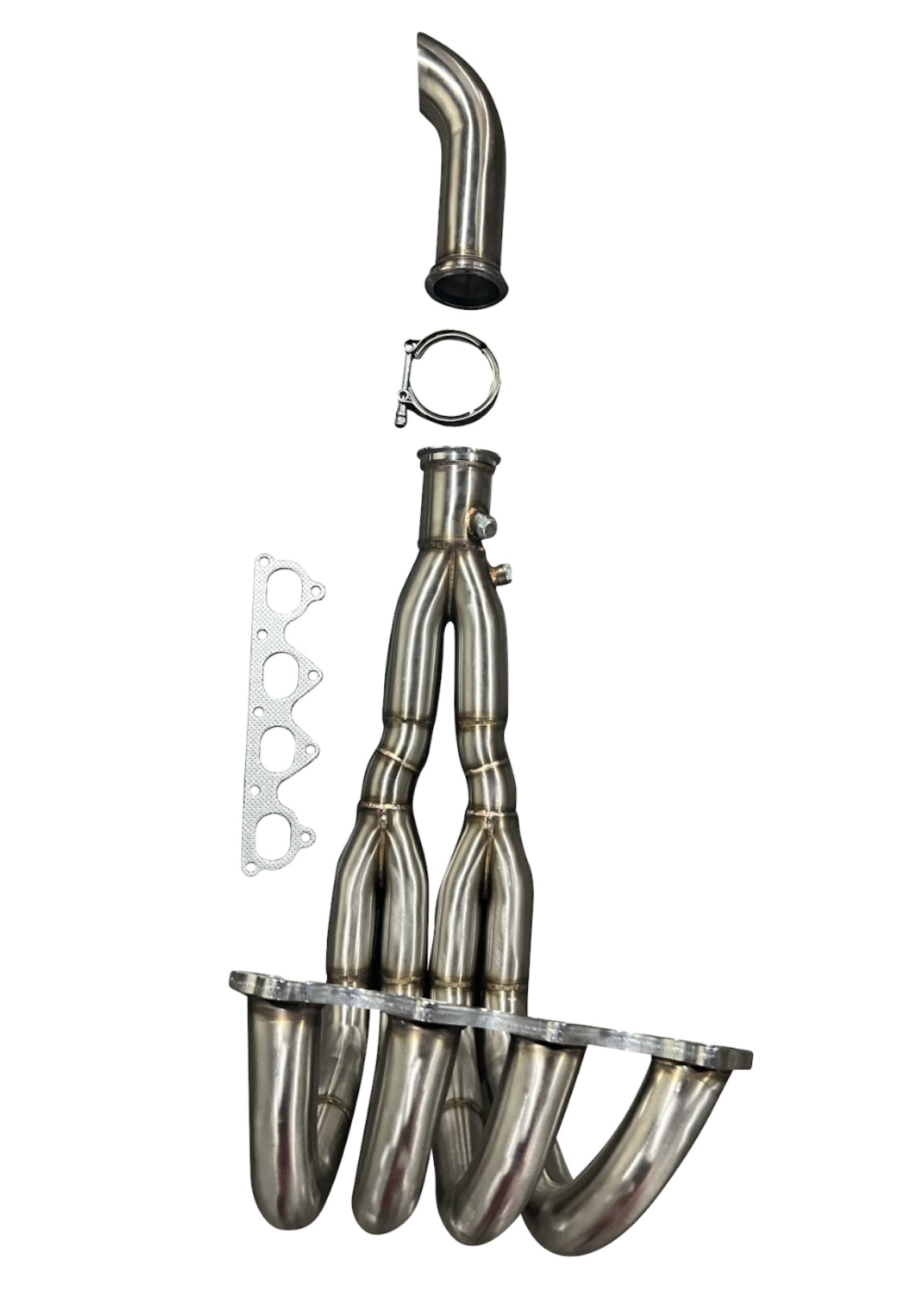 JackSpania Racing H Series Drag Race Header Tri-Y 6 Step big tube exhaust collector for H22 engine, with 3-inch collector pipe.