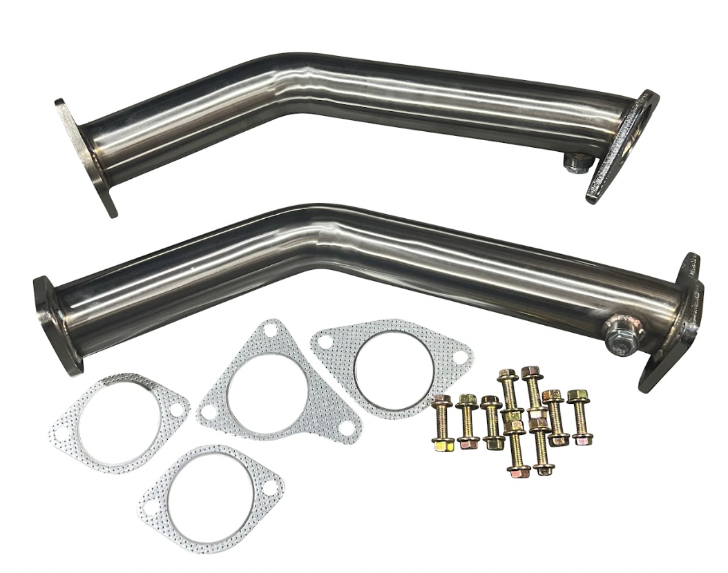 JackSpania Racing 16-23 Infiniti Q50 Q60 3.0T Twin Turbo lower downpipes for exhaust system, shown in the image.
