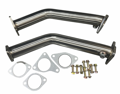 JackSpania Racing 16-23 Infiniti Q50 Q60 3.0T Twin Turbo lower downpipes for exhaust system, shown in the image.