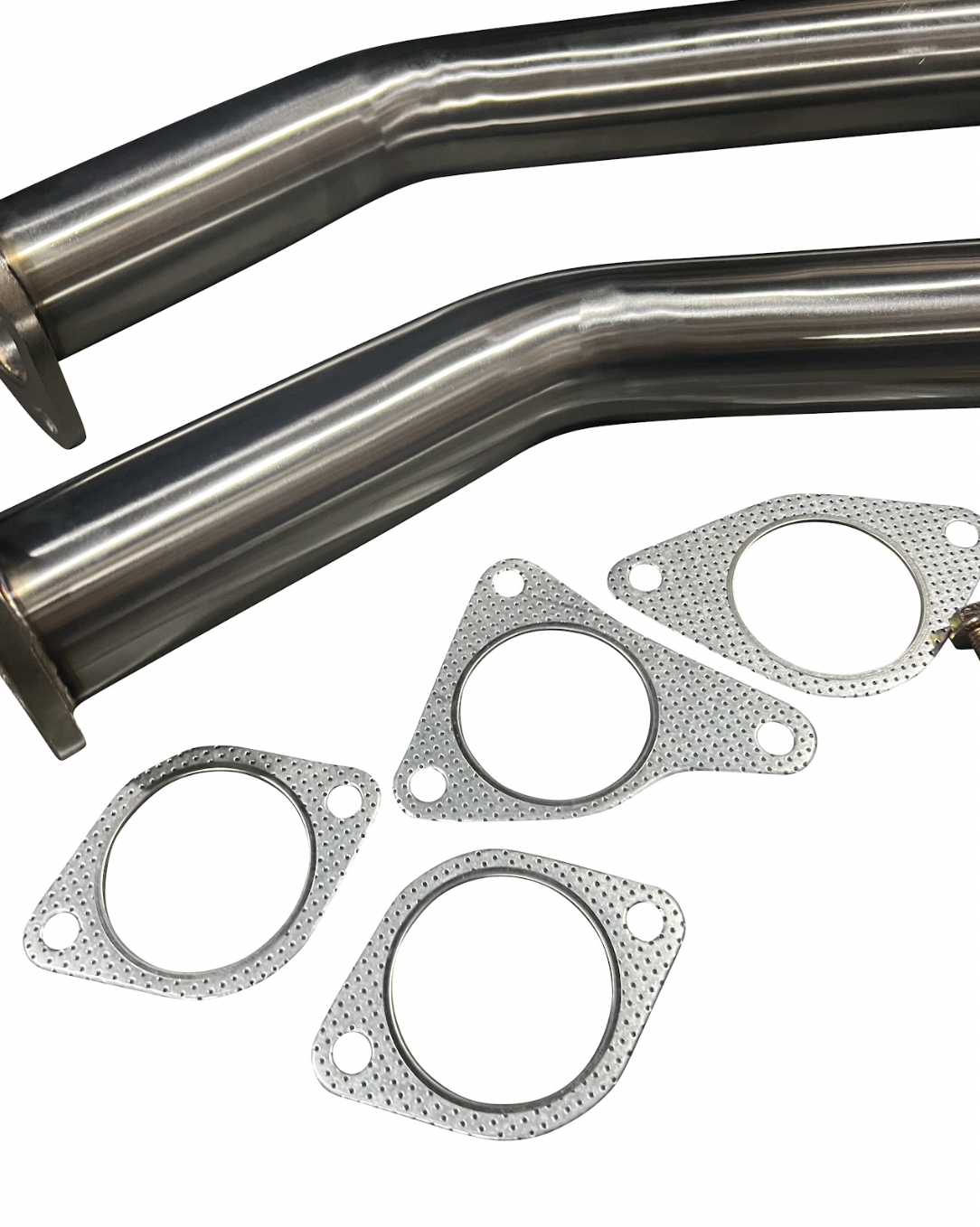 JackSpania Racing lower downpipes for Infiniti Q50 Q60 3.0T Twin Turbo exhaust system, shown in the product image.