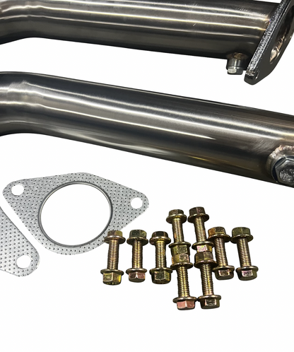 JackSpania Racing 16-23 Infiniti Q50 Q60 3.0T twin turbo lower downpipes, exhaust parts, shown in the image.