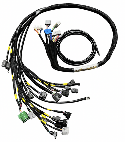 JackSpania Racing B D H F Series Tucked Engine Sub Chassis Harness for OBD1 engine systems, shown in the image.
